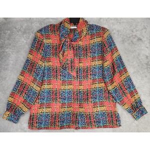 La Chine Classic Shirt Womens 12 Multicolor Geometric Print Blouse 90s Vintage